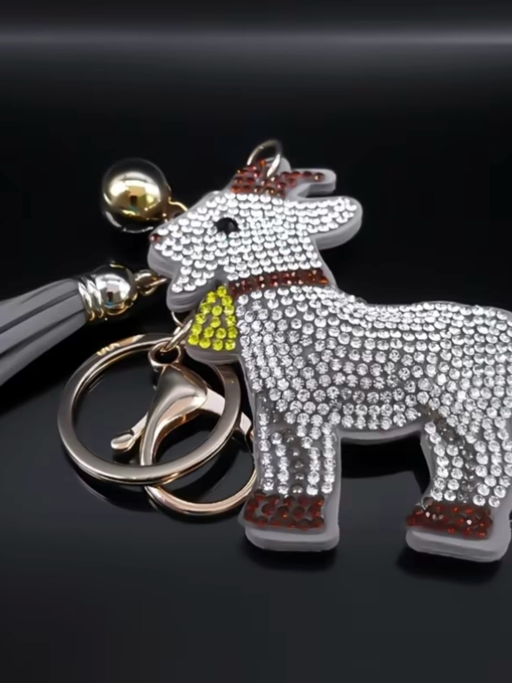 Crystal Embellished Lamb Keychain Charm - White